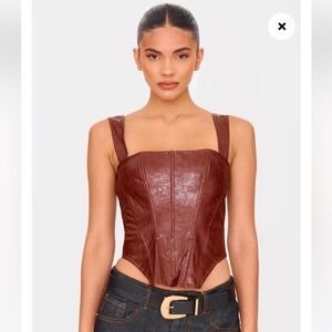 PLT - Brown Faux Leather Corset Top